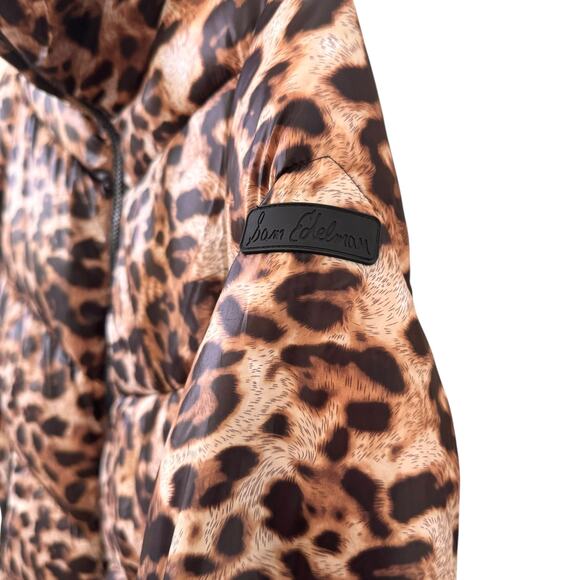 Sam Edelman Leopard Cheetah Print Puffer Funnel Neck Jacket Size M - Picture 10 of 15